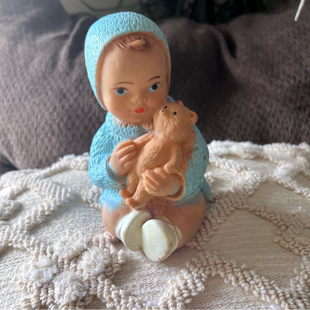Vintage Baby Figurine with Teddy Bear!